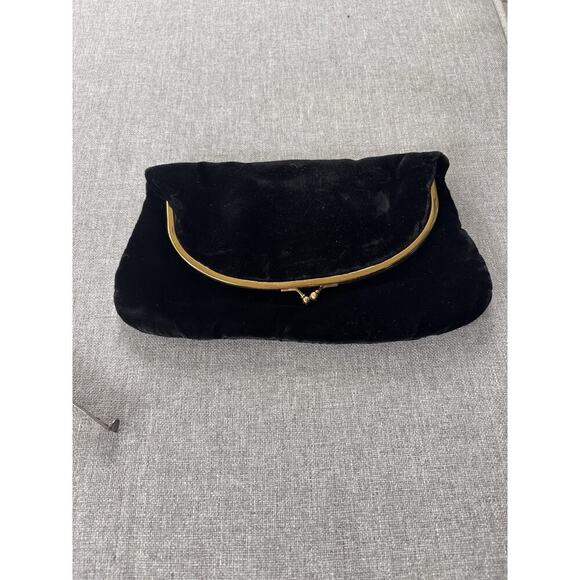 VINTAGE Coblentz Black FOLDOVER Clutch Frame Kisslock Velvet Fully Lined Gold - Picture 5 of 11